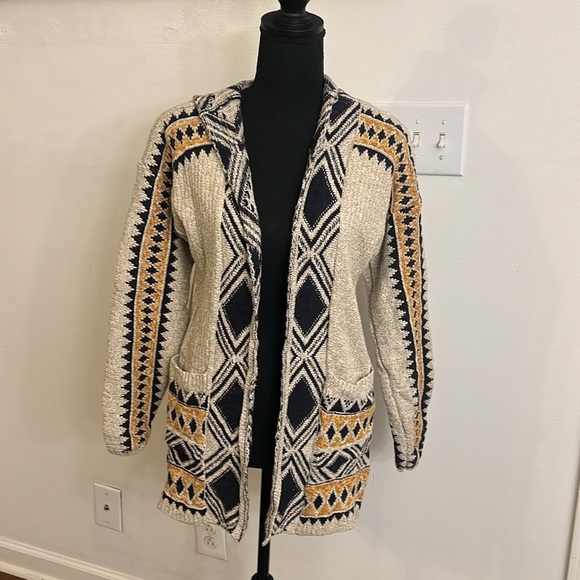 Lucky Brand BoHo Southwestern Aztec Textured, Open Front Cardigan-Pockets, Sz S. - Picture 1 of 13